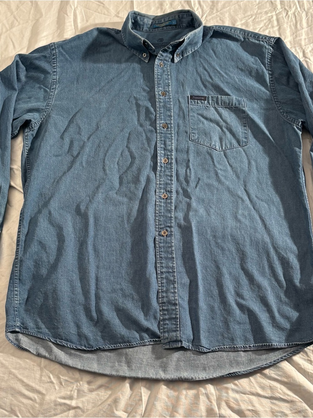 Pendleton Men’s L Blue Denim Button Down Tencel Cotton Western Workwear Shirt